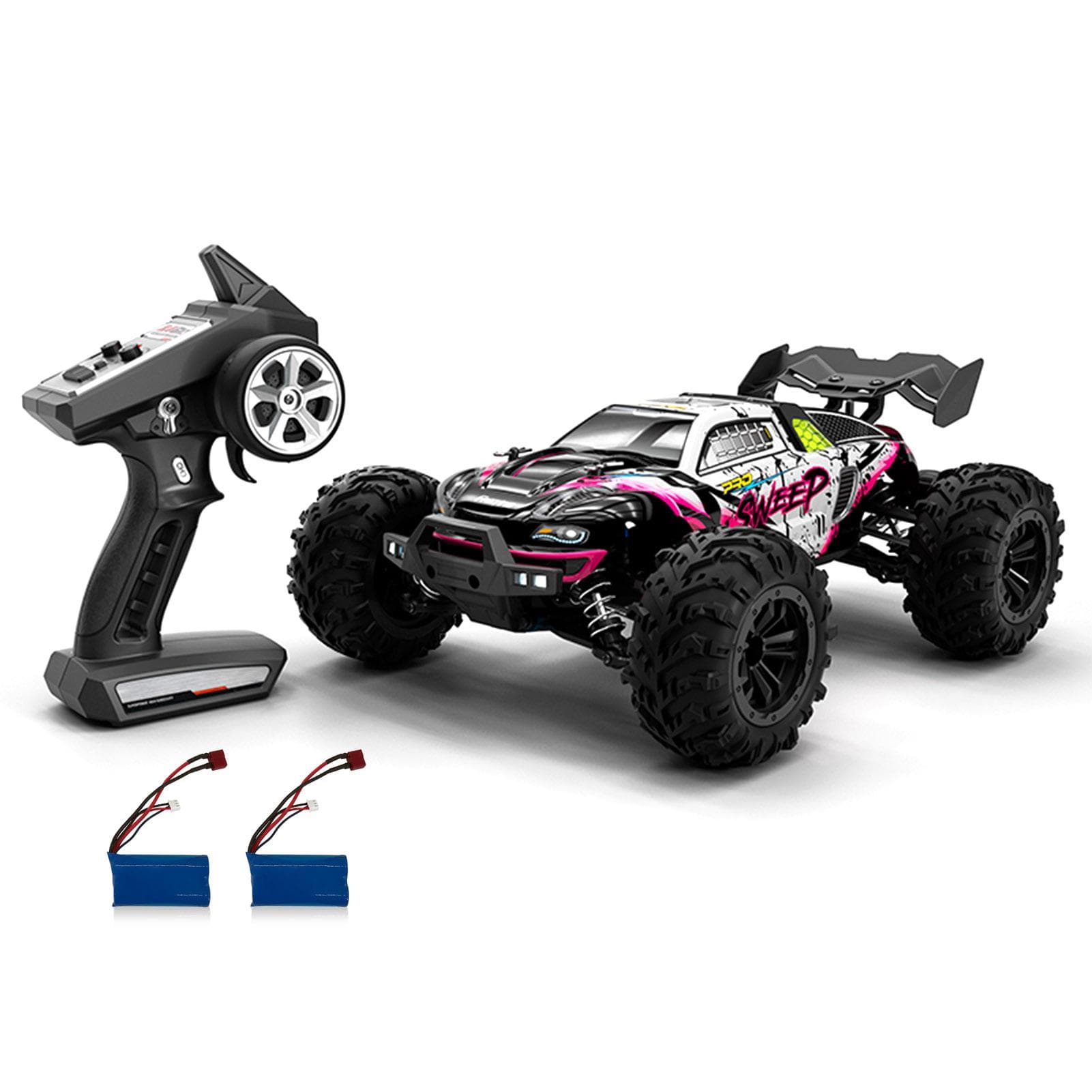 RC Car 2.4Ghz 70KM/H High Speed 1/16 Off Road RC Trucks Brushless Motor LED Light 4WD Vehicle 2 battery red