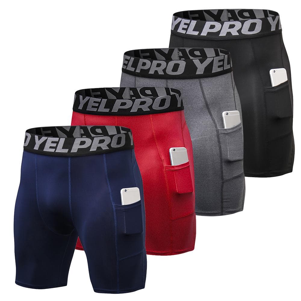 4 Packs Men Compression Shorts Active Workout Underwear with Pocket XXL multicolored