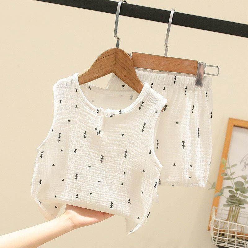 Children's Wear Boys' Suit Summer Thin Baby Vest + Shorts Children's Sleeveless Two-piece Set Girls Breathable Clothes 130 white