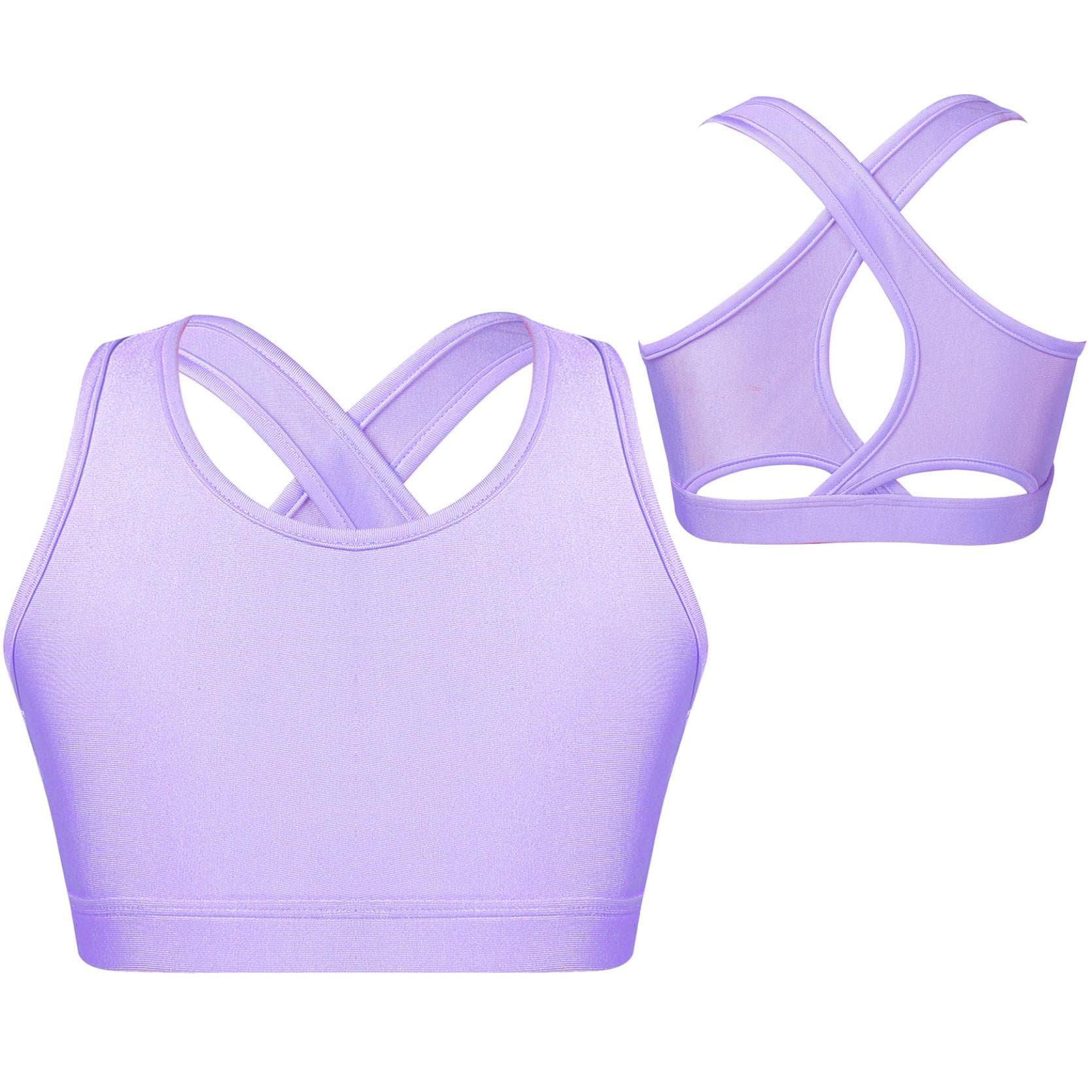 Kids Girls Dance Top Sport Cropped Top Vests Shoulder Straps Sleeveless Keyhole Back Shockproof Running Gym Yoga Sports Bra Top 3-4 Years purple