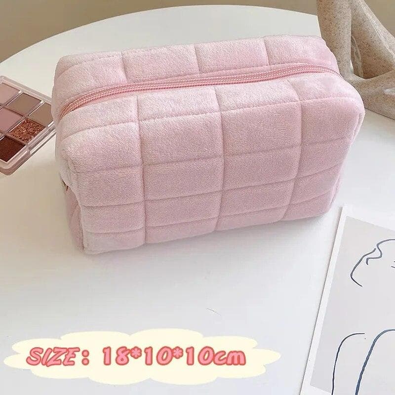 Solid Fur Cosmetic Storage Bag Large Women Zipper Makeup Organizer Handbag Stationery Pencil Case Travel Make Up Toiletry Punch pink