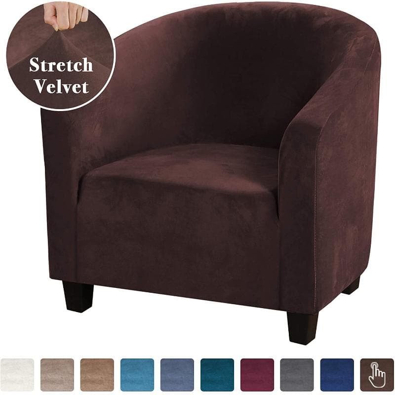 High Stretch Sofa Cover Velvet Tub Chair Cover Skid Resistance Furniture Protector Stretch Fabric Super Soft Couch Slipcover dark brown