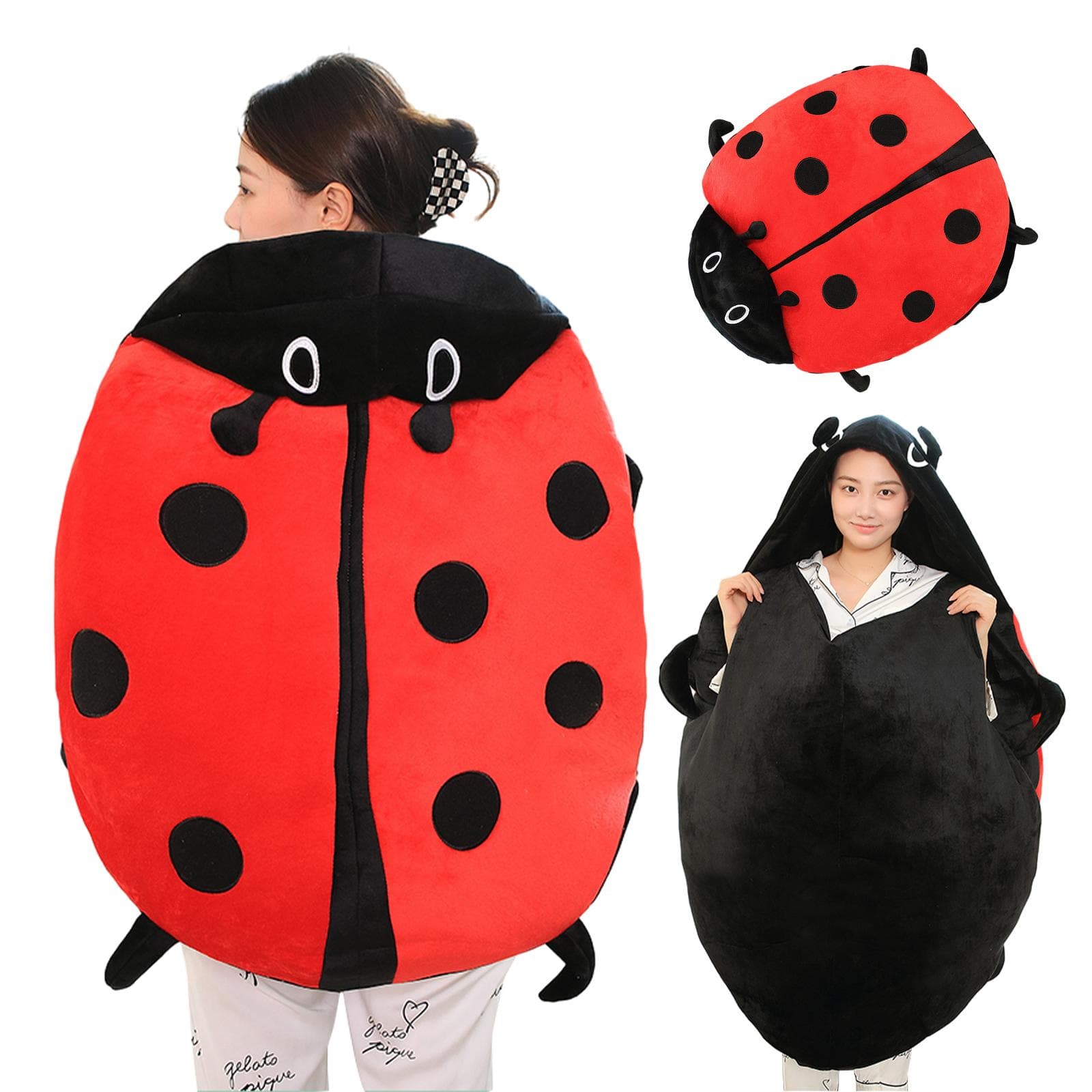 Wearable Ladybug Pillow Cute Warm Sleeping Wearable Plush Removable Oversized 100cm/39.4in Giant 60cm red
