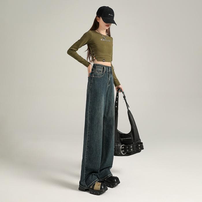 High Waist Narrow Version Wide-leg Jeans for Women In Autumn and Winter Plus Velvet Jeans for Women In Autumn and Winter 2XL