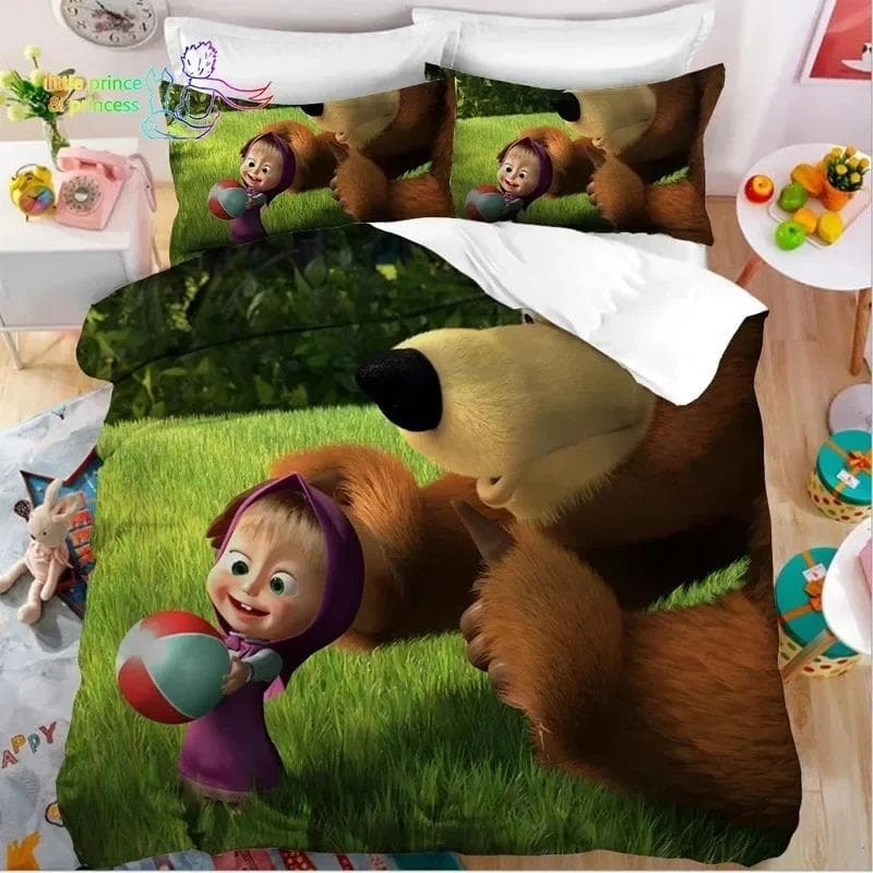 3D Print Anime bear Bedding Set,Duvet Cover Comforter Bed Set Quilt Cover Pillowcase,King Queen Twin Size Boys Girls Adultse 260x220cm 3pcs