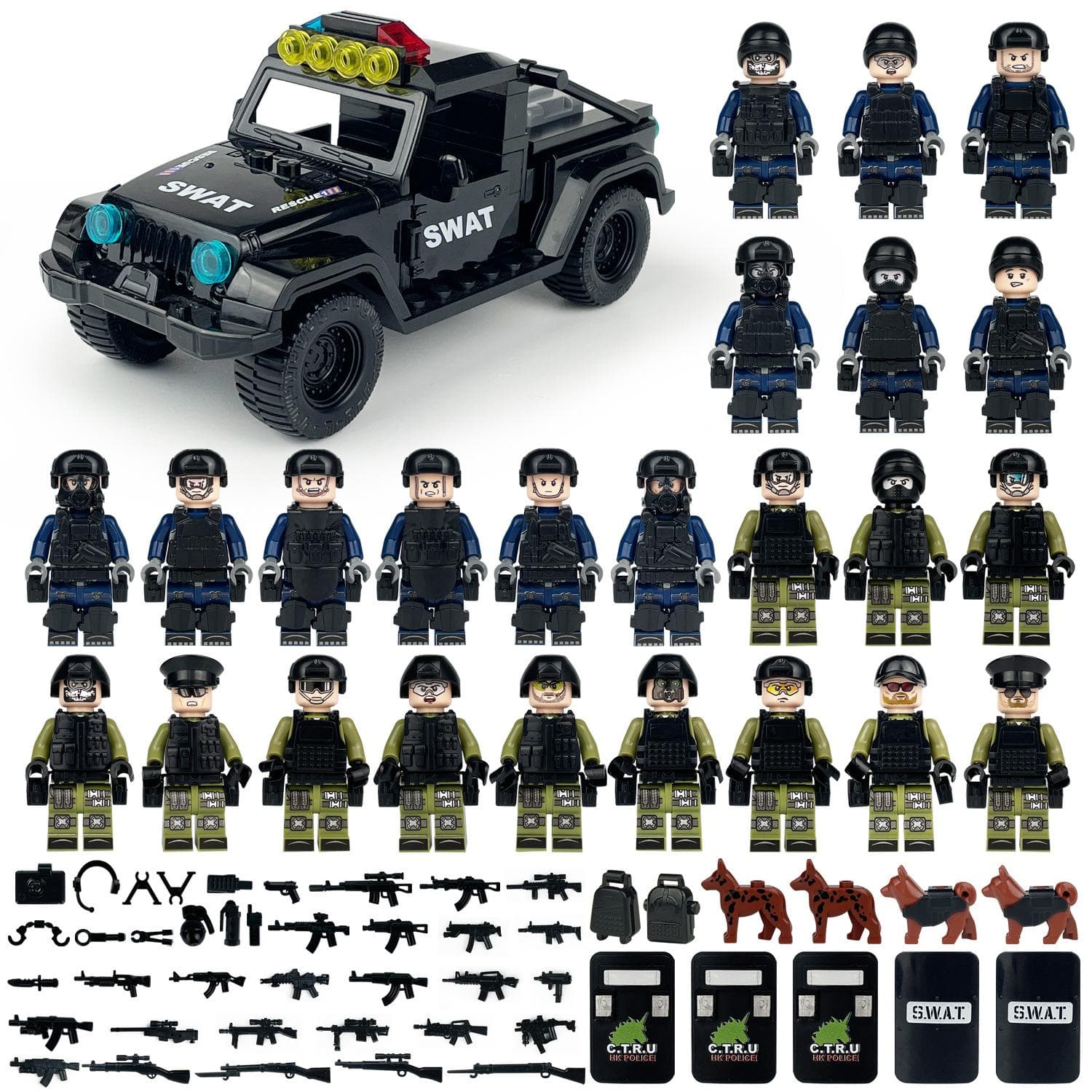 Black SWAT Truck Set Children's Building Blocks