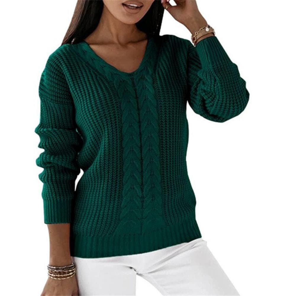 HNXC Women's Fashion Casual Solid Color Print Autumn Winter Long Sleeve V-Neck Loose Sweaters XXXXXL green