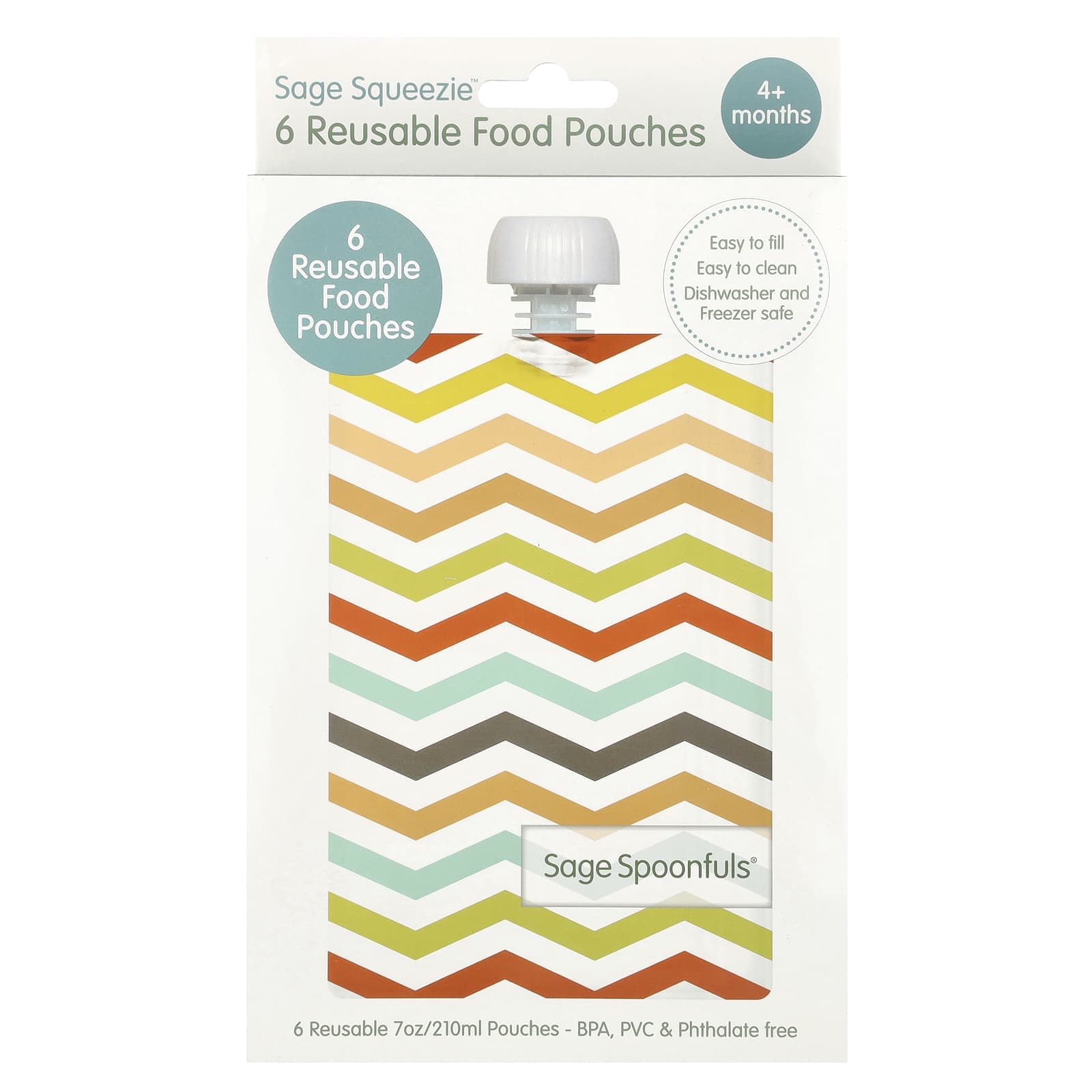 Sage Spoonfuls, Reusable Food Pouches, 4 Months+, 6 Pack
