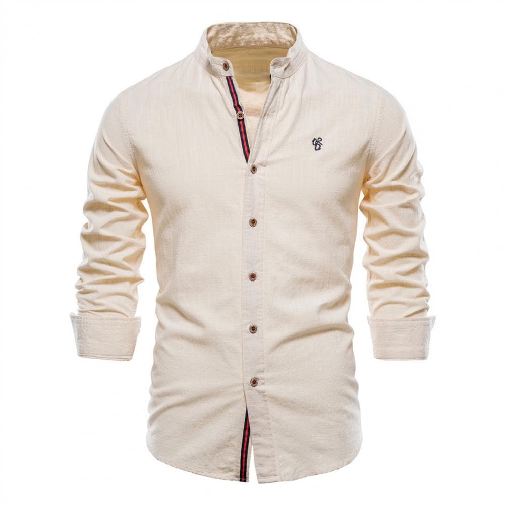 Men's Shirt Slim Fit Cotton Blend Long-Sleeved Stylish Breathable Easy-Care Summer Autumn Men's Shirts M khaki