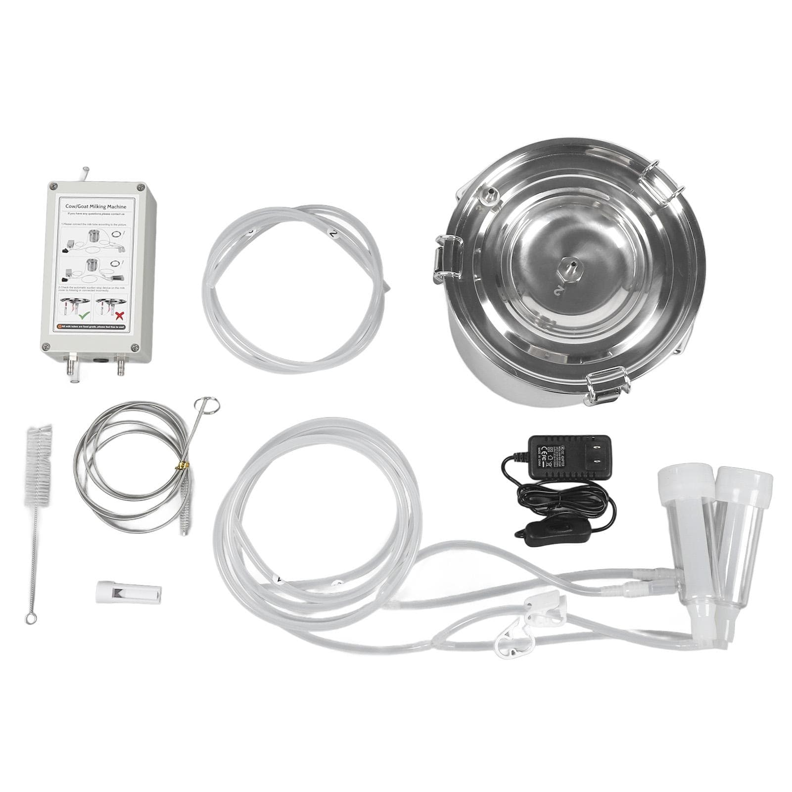 7L Goat Milking Machine Stainless Steel Portable Pulsation Vacuum Pump Electric Milker Machine US Plug