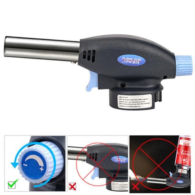 1300℃ Flame Gun Auto Ignition Burner Torch Lighter BBQ Cooking Soldering Flamethrower Outdoor Camping Butane Gas Spray Gun Heads