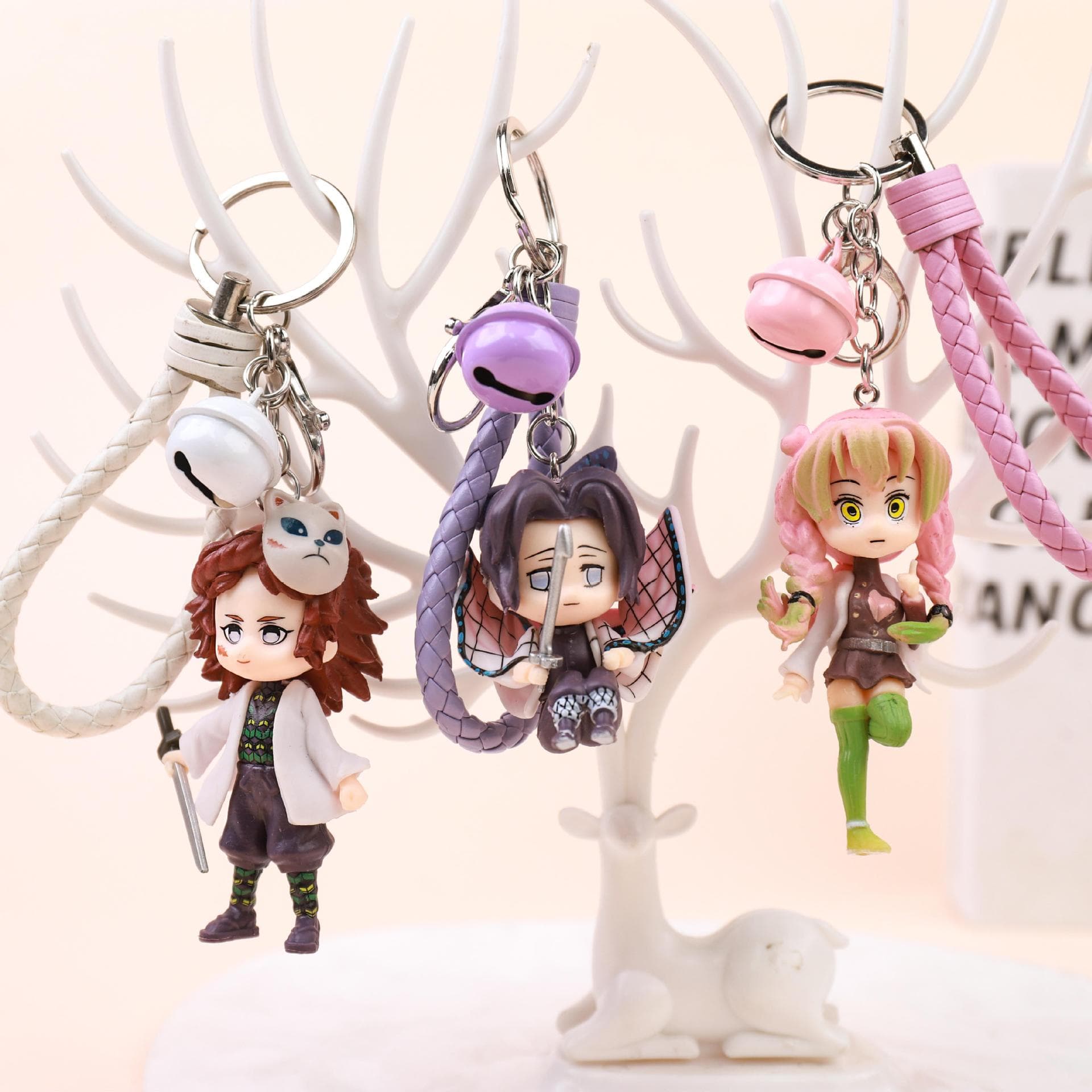 Demon Slayer Trendy Keychains: Cartoon Car Keychains & Bag Pendants Single Random