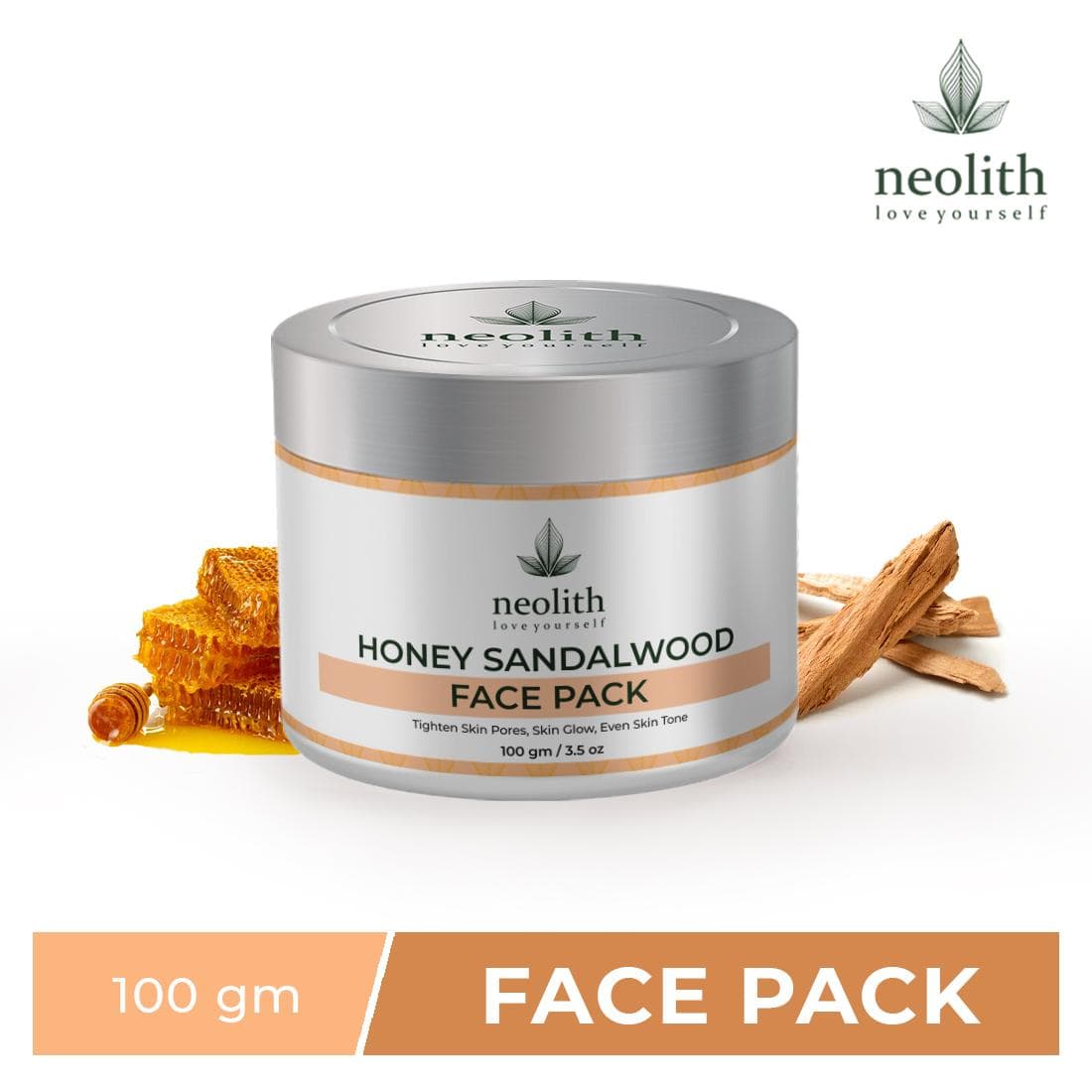 Neolith Honey Sandalwood Face Pack || Skin Brightening Clay Face Mask For Healthy and Glowing Skin || 100% Organic 100 GM orange