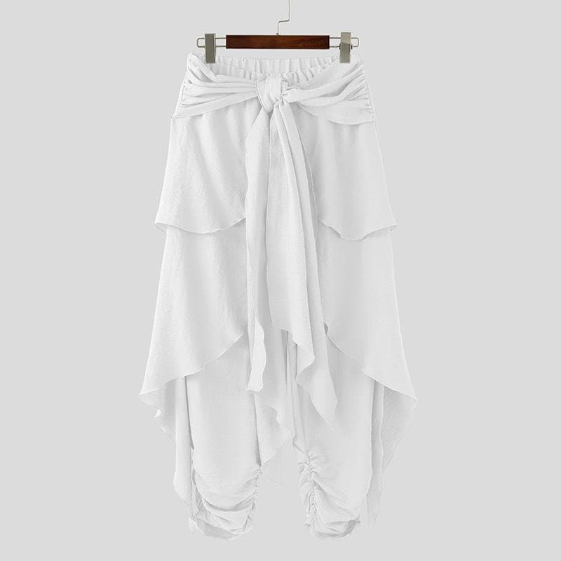 INCERUN Men Elastic Waist Bandage Layers Casual Loose Irregular Pleated Harem Pants XL
