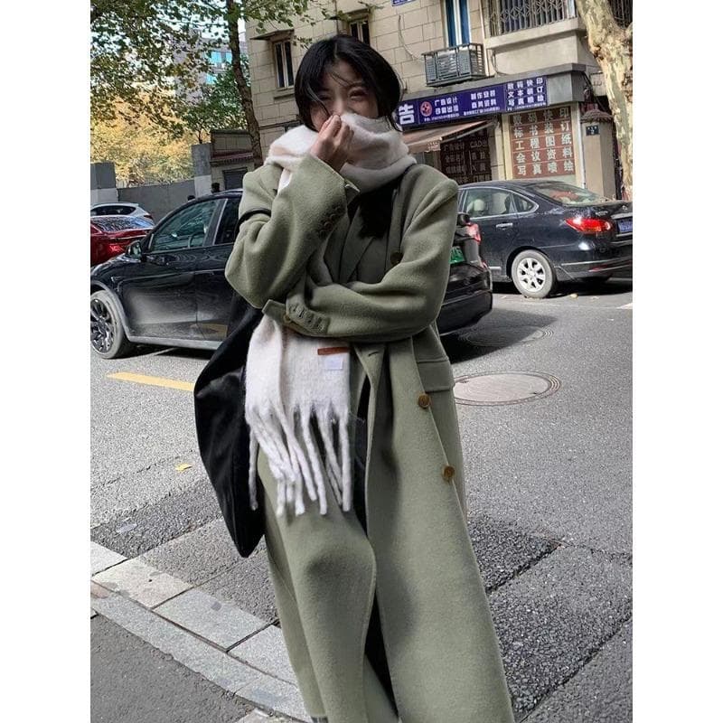 Retro Double-sided Woolen Coat with Padded Shoulders M