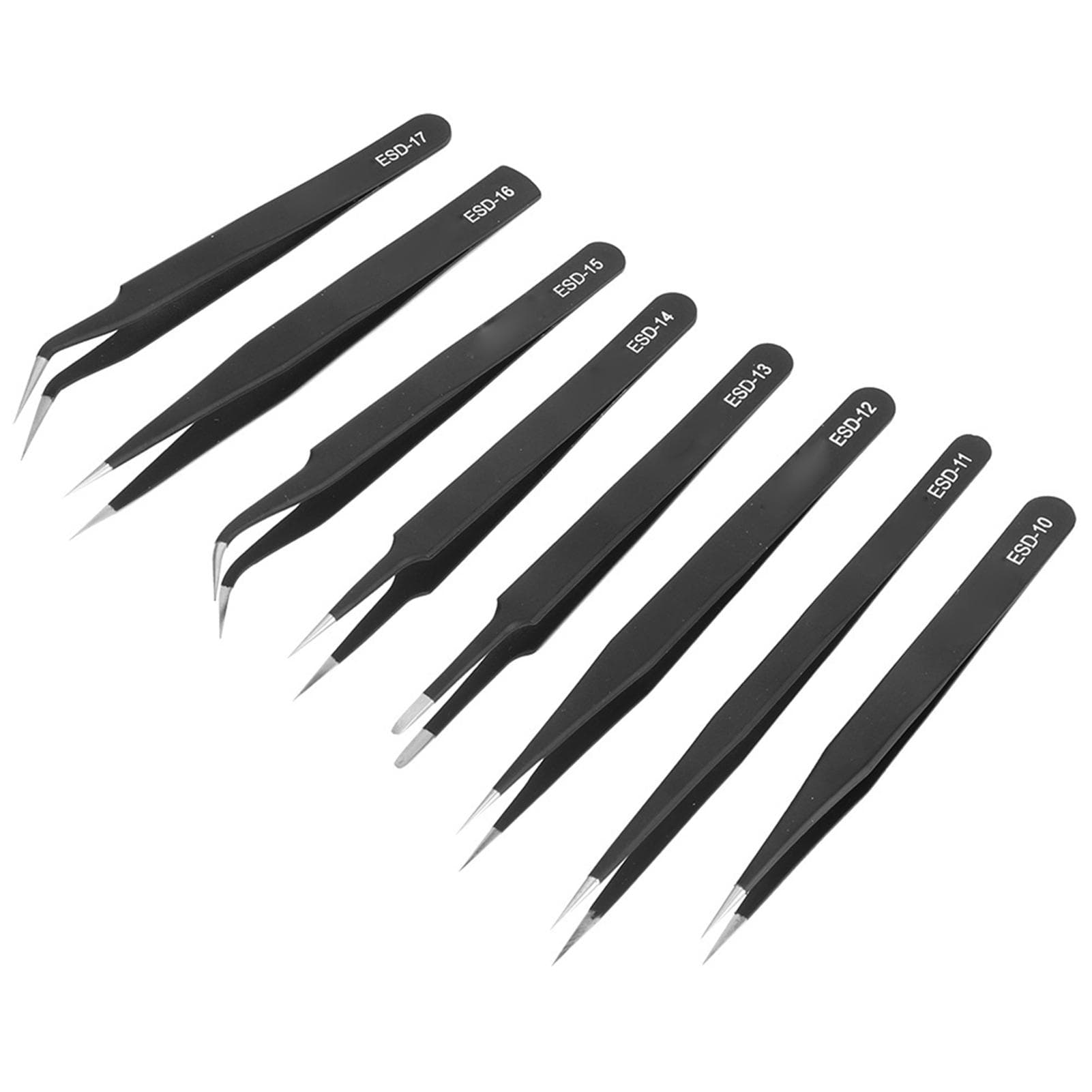 8Pcs Tweezers Stainless Steel Slant Professional Pneumatic Accurate Set ESD1017