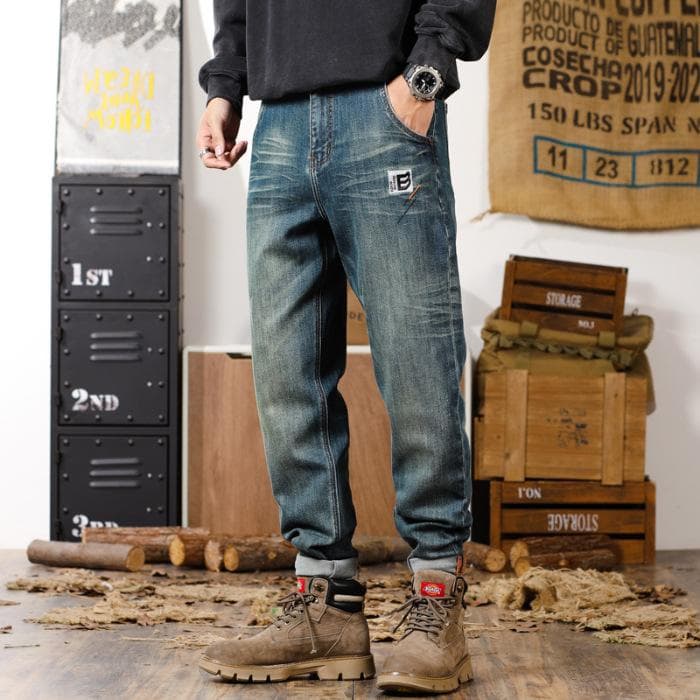 Harem Jeans Men's Autumn Cotton Straight Harem Trousers Men's Autumn American Fashion Brand Jeans Men's Autumn Winter 38 blue