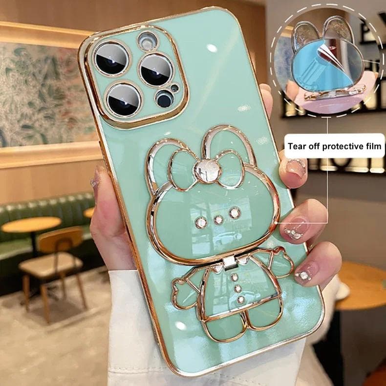 Stand Holder Phone Cases for iPhone 11 12 13 14 15 Pro Max Case 15 Plus 13Pro 12Pro 15Pro 14Pro Max Cover Cute Rabbit Girl Coque For iPhone 14Pro Max