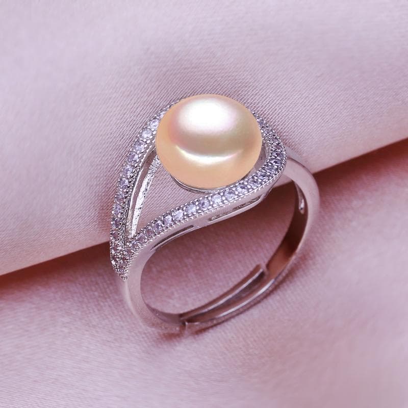 SENIKO Natural Freshwater Pearl Rings For Women Fashion Female Cubic Zirconia CZ Ring Pearl Jewelry Adjustable Ring pink