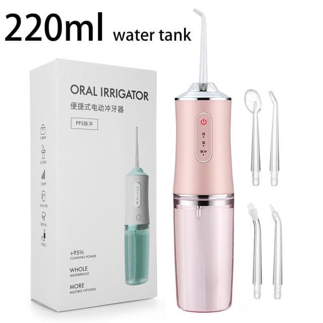 350ml /220ml Cordless Oral Irrigator Portable Water Dental Flosser USB Rechargeable Water Jet Floss Tooth Pick Bucal 5 Jet Tip 3 Modes light pink