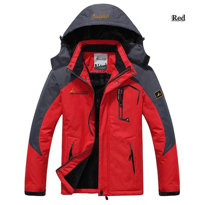 Men Outdoor Waterproof Jacket Camping Hiking Jackets Hunting Climbing Rain Fishing Sport Windbreaker Thick Warm Hooded Down Jacket XL red