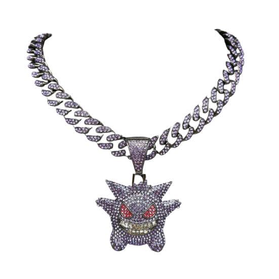 Cartoon Pendant Cuban Necklace Shiny Rhinestone Inlay Purple Golden Silver Color Alloy Men Women Necklace Fashion Accessories Gift A purple