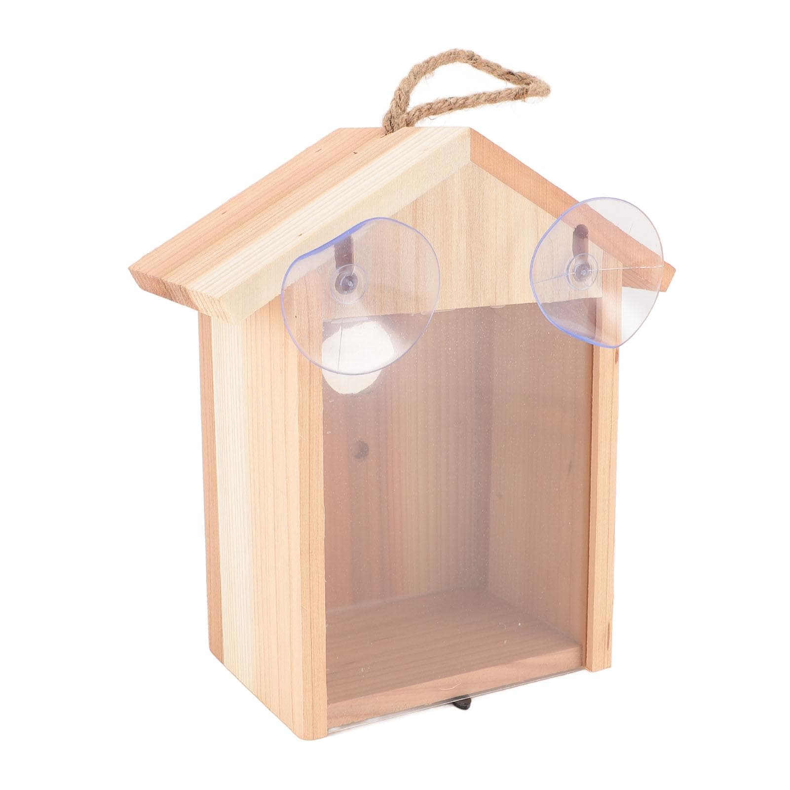 Window Bird House Cedar Transparent Design Outdoor Wooden Birdhouse with Suction Cup