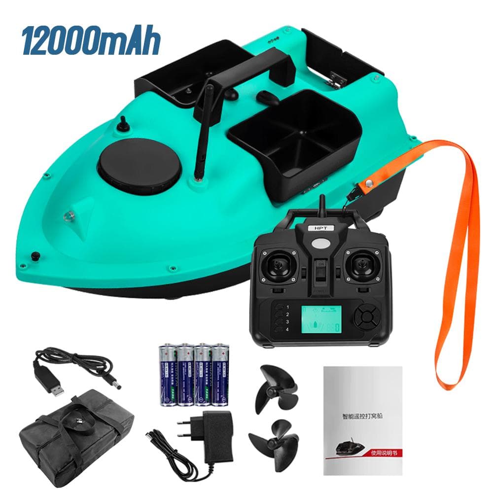 Wireless GPS Fishing Bait Boat with 3 Bait Containers Remo Control Bait Boat with 16-points GPS 12000mAh green
