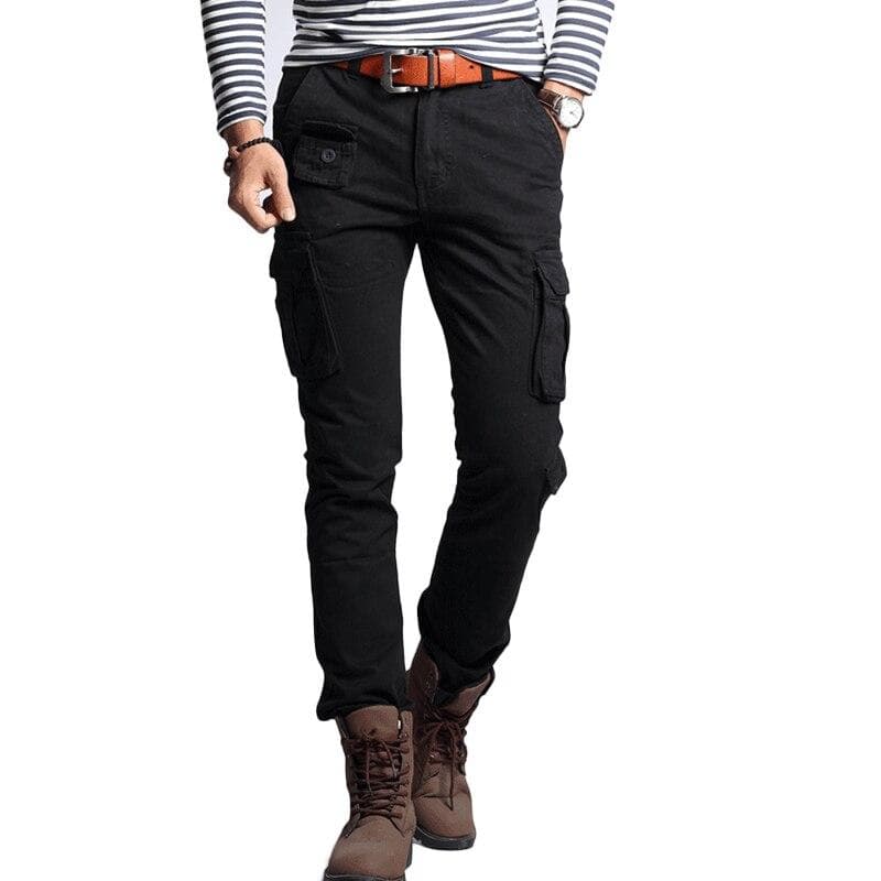 New Men Fashion Military Cargo Pants Slim Regualr Straight Fit Cotton Multi Color Camouflage Green Yellow Overalls 28 black