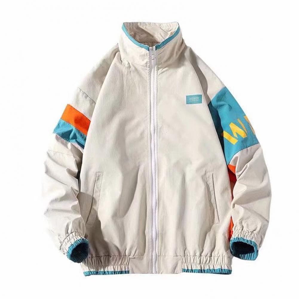 Men Women Loose Jacket Retro Stand-up Collar Long Sleeve Street Baseball Jacket Coat Color Blocking Lovers Coat for Autumn Winte XXL khaki