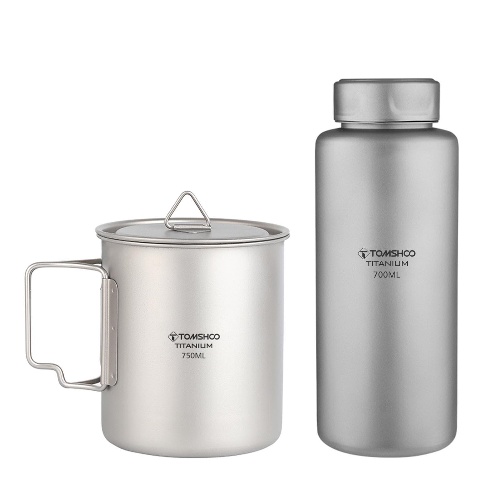 TOMSHOO 700ml Titanium Water Bottle Lightweight Leak-proof Sport Water Bottle with 750ml Water Cup 700ml bottle & 750ml cup