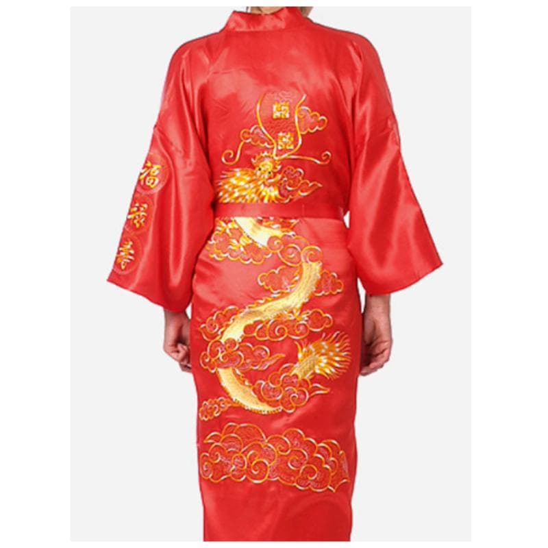 Ethnic Chinese Style Men's Clothing Men's Dalong Bathrobe Bathrobe Dragon Robe Tang Suit Pajamas Nightgown Home Service Embroidered Dalong M red