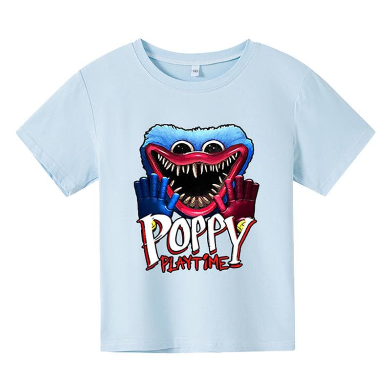 Summner Huggy Wuggy Kids Fashion Round Neck Short Sleeve Streetwear Korean Cartoon Boy Girl Games Kids3-12Y 120 light blue
