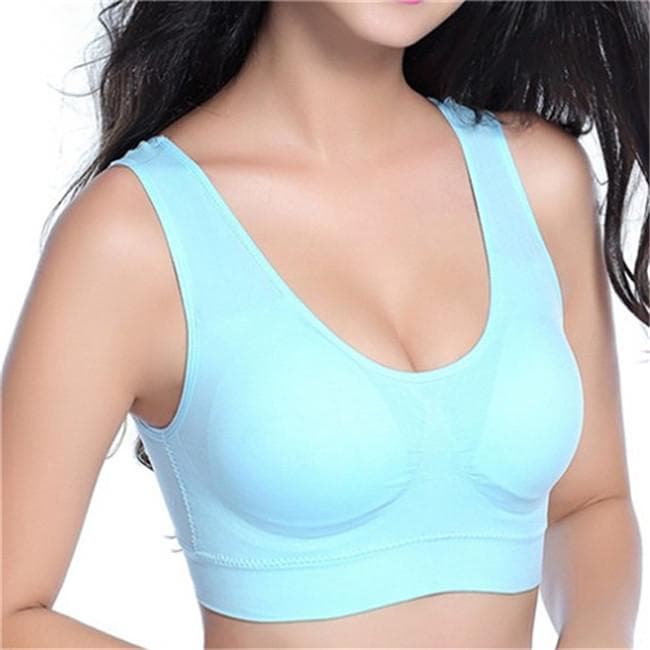 Women Push Up Bra Backless Padded Bras Comfortable Wireless Brassiere Breathable Seamless Underwear XL lake blue