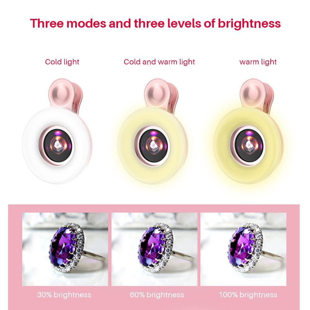 Phone Camera Lens with Macro Fill Light Cell Phone 15X Macro Lens with 53 LED Beads pink