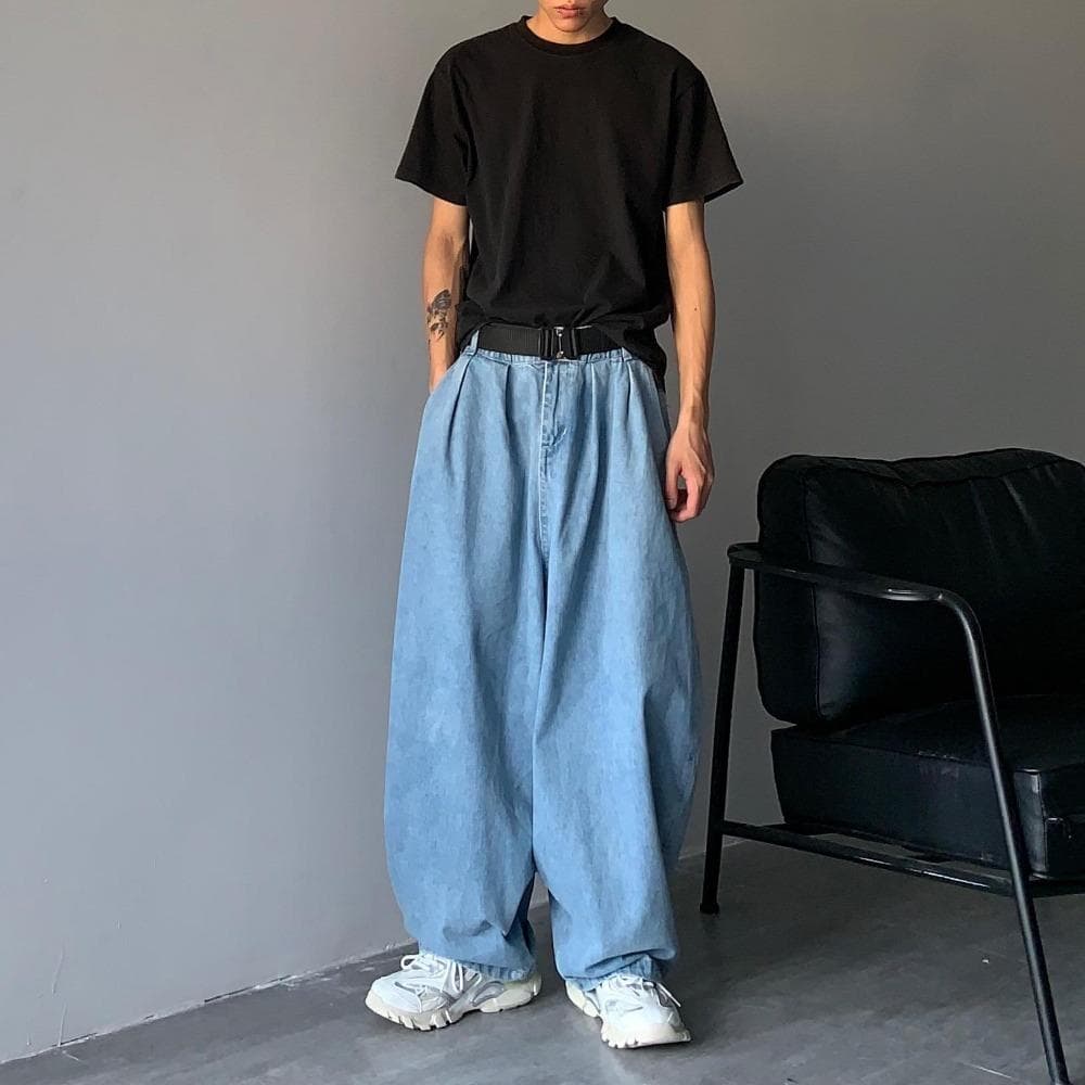 Straight Jeans Men Blue Loose Denim Trousers Neutral Y2K Jean Streetwear Casual Wide Jeans Mans Pants Men Baggy Hip Hop XXXL light blue