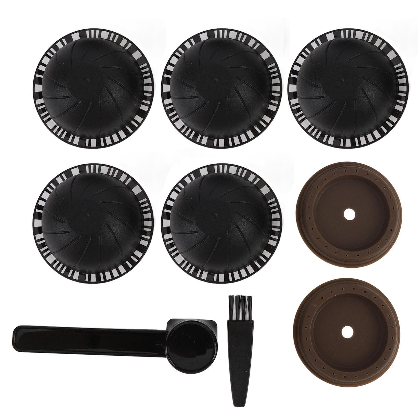 5pcs Reusable Coffee Capsules Refillable Coffee Pods with 2 Lids 1 Brush Spoon for Coffee Making L(for 6.5-9kg)