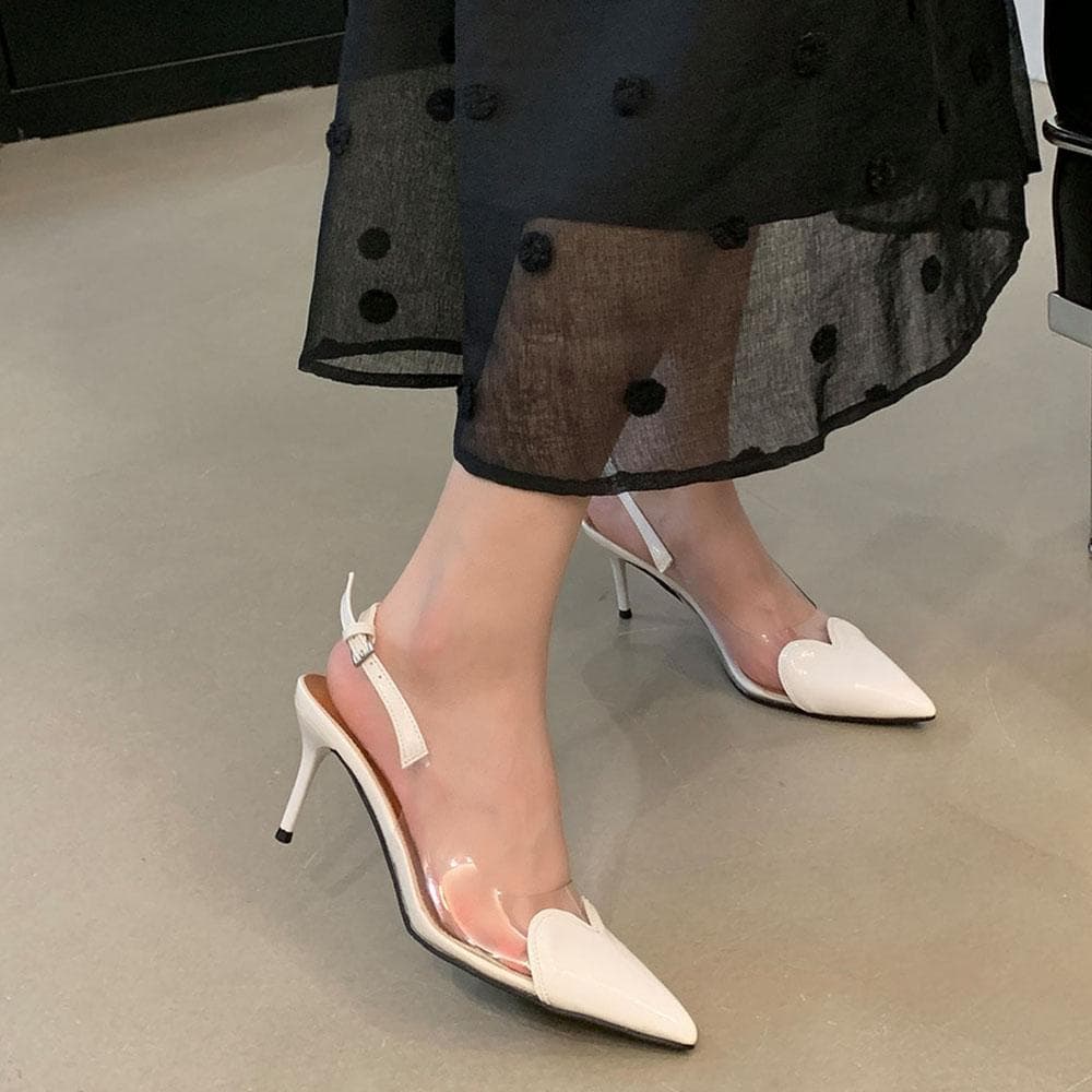New Pointed Toe Transparent Heart High Heels Sandals Summer Sexy Thin Heels Chic Pump Sandals Party Women Shoes 38