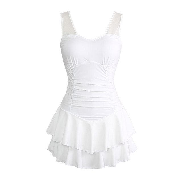Swimsuit One-piece Swim Suit Simple Backless Belly Covering Swimwear Beach Bathing Skirt Woman with Steel Holders M (48-55kg) white