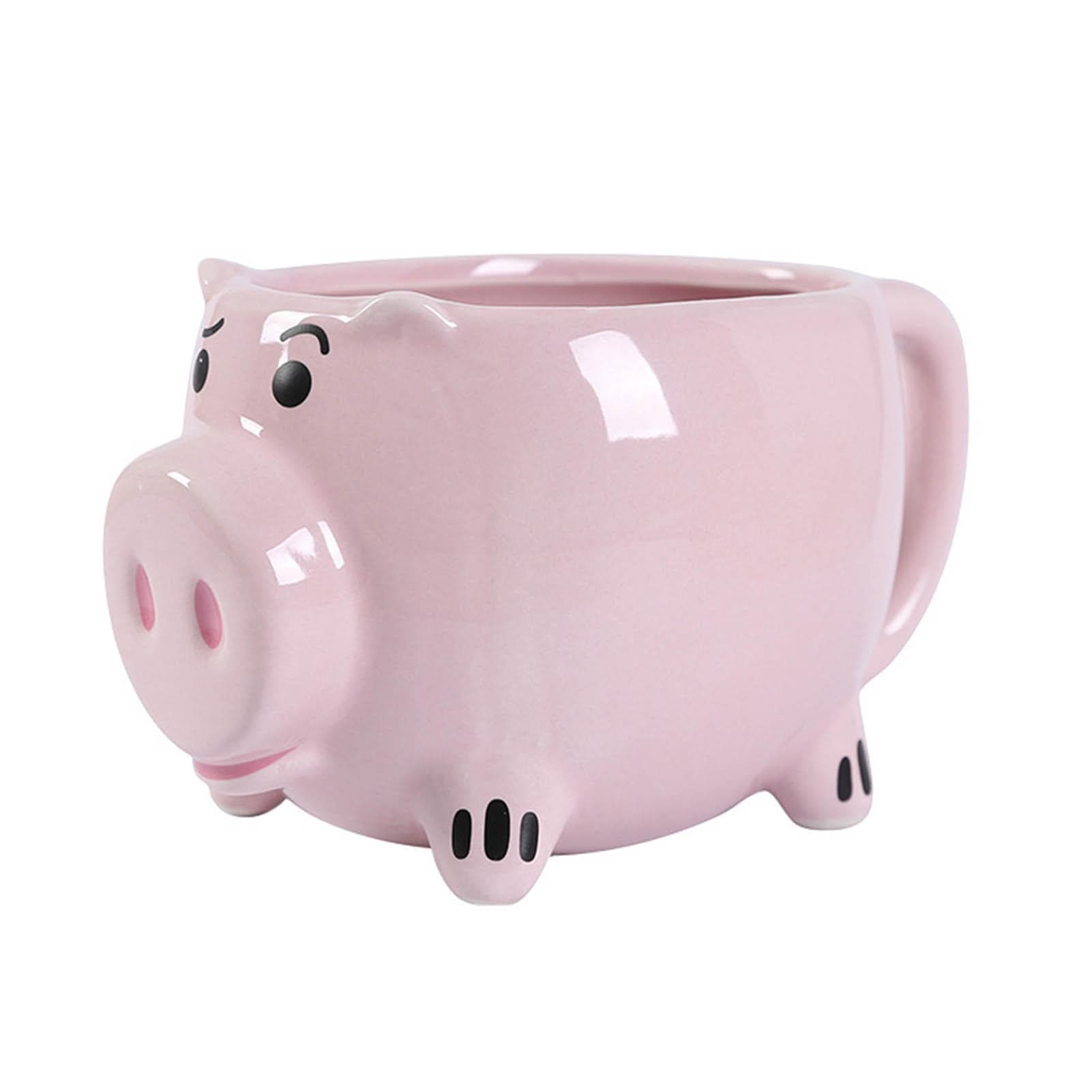 Ceramic Coffee Mug Wide Mouth Piggy Cute Water Cup with Handle for Home Cafe Office Pink