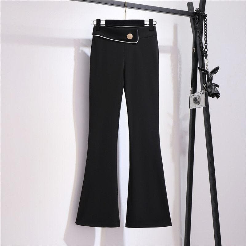 Draping Micro Trousers Women's Summer Slim High Waist Outer Wear Stretch Flared Pants Casual Black Trouser S