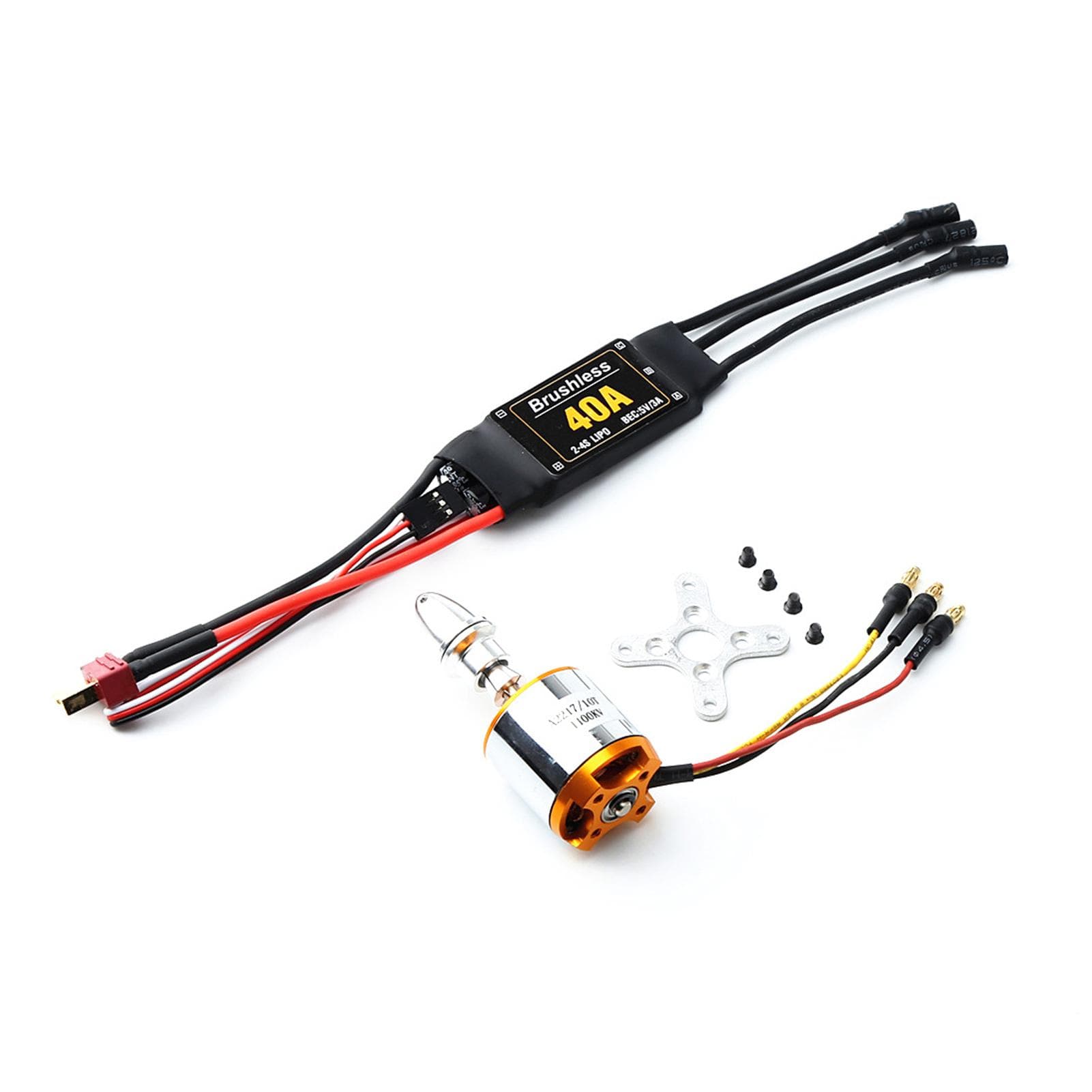 2217 2300KV Brushless Motor 40A ESC With T Plug 3.5mm Banana Connectors for RC Plane Helicopter 1100kv and ESC black
