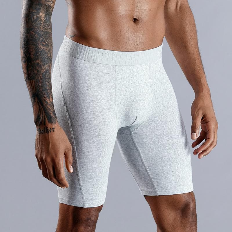 BONITOS 1Pcs Long Men's Underpants Cotton Men Boxers Comfortable Underwear For Man Solid Color M light gray