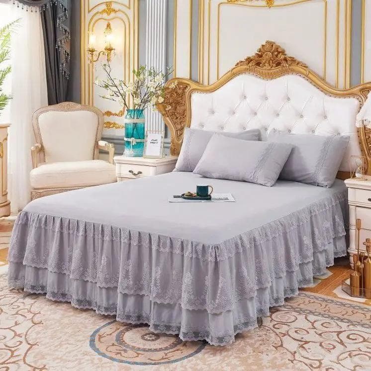 Bedroom Bed Skirt Non-slip Mattress Cover 3 Layers Bed Skirt Couvre Lit Lace Ruffled Bed Skirt Bedsheet Bedspread 150x200cm 1pc