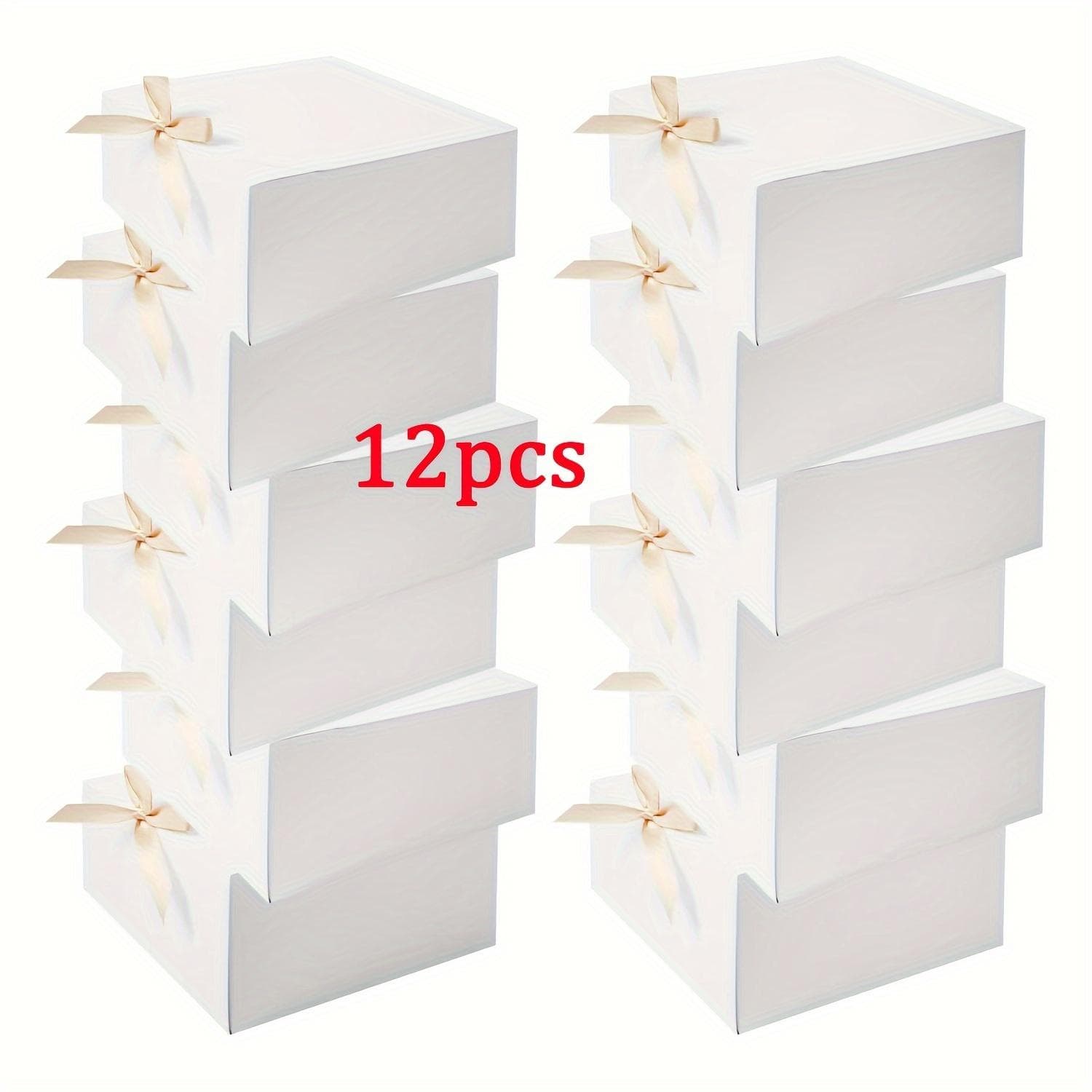 12pcs Gift Boxes for Wedding, Large Kraft Paper Gift Boxes for Bridesmaid, Black Gift Boxes with Ribbon for Jewelry, Birthday Present Boxes 10pcs white