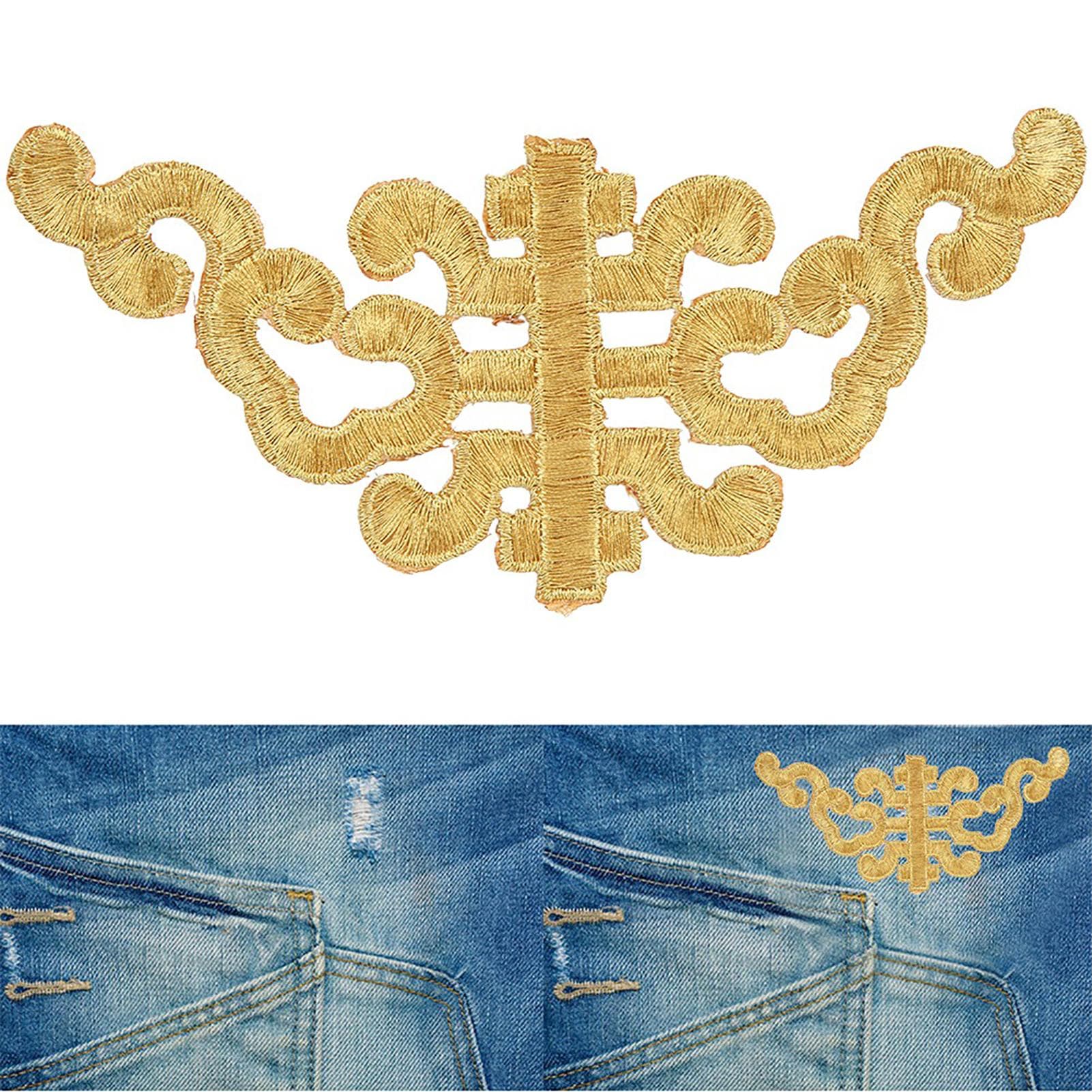 4PCS Embroidered Patch Sewing Cloth Sticker DIY Applique Craft Decoration Clothing AccessoriesGold