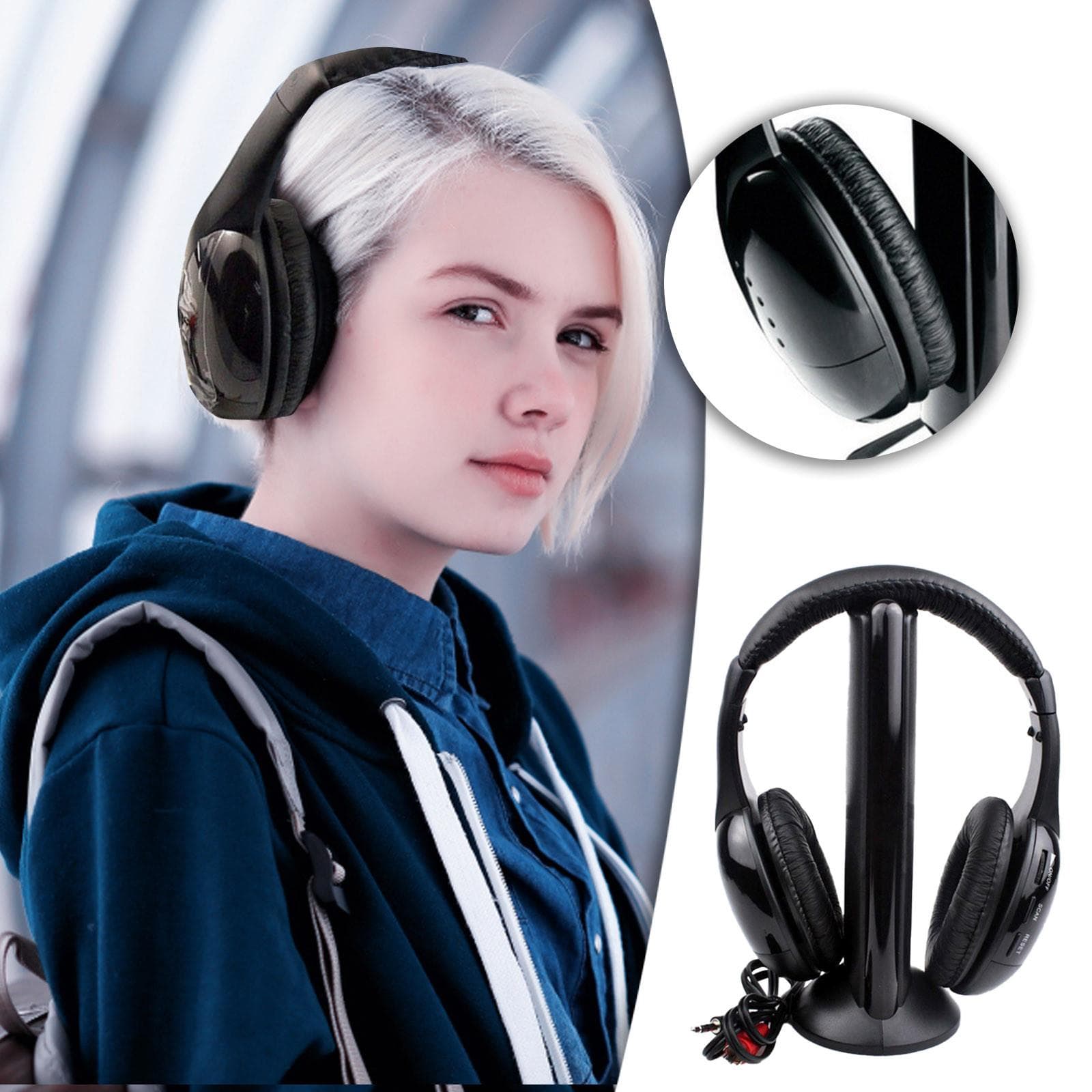 Wireless TV Headphones For TV Watching With Transmitter, Over-Ear Cordless Headset With FM Radio/ 3.5MM Jack For TV Watching Game Computer One Size