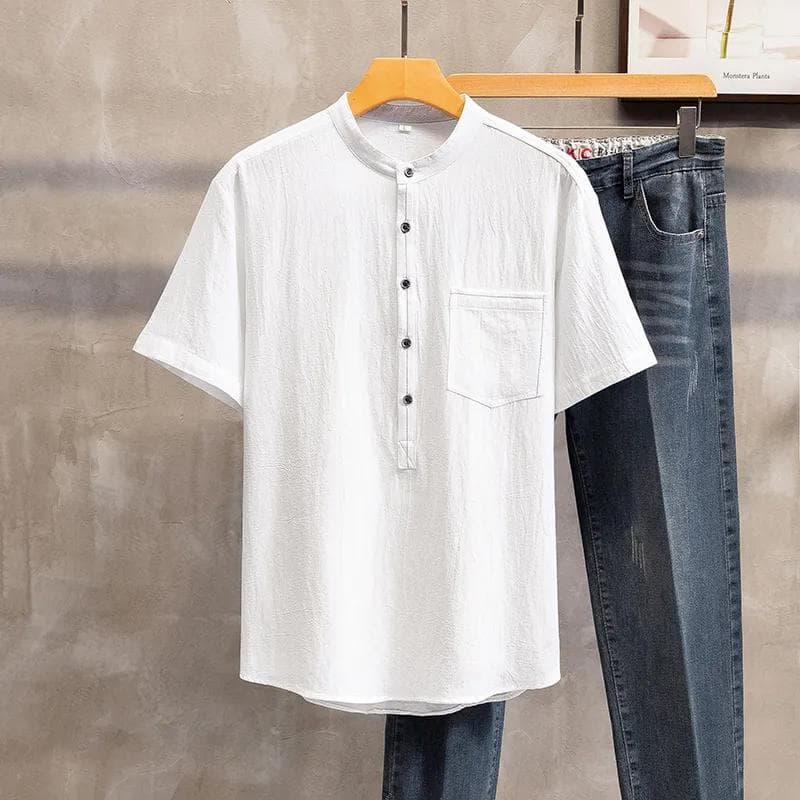 Plus Size 11XL 12XL Casual Men's Cotton and Linen Loose Short-sleeved Chinese Style Retro Linen Breathable T-shirt Men XXXXL white