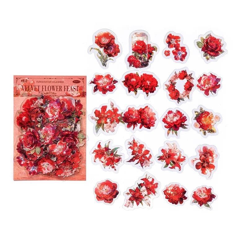 40 Pcs INS Beautiful Flowers Stickers Pack Stick Labels Decorative Diary Album Scrapbooking Material Junk Journal Supplies