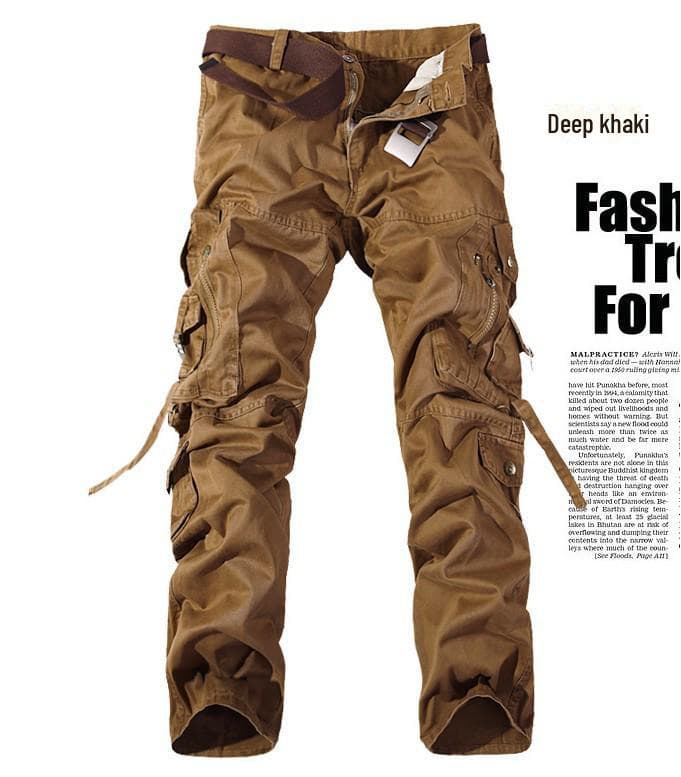 Men's Multi-Pocket Washed Overalls - Loose Fit, Large Size, Ideal for Outdoor Casual Wear 30 khaki/deep